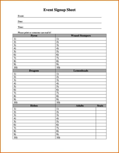 Weekly Sign Up .